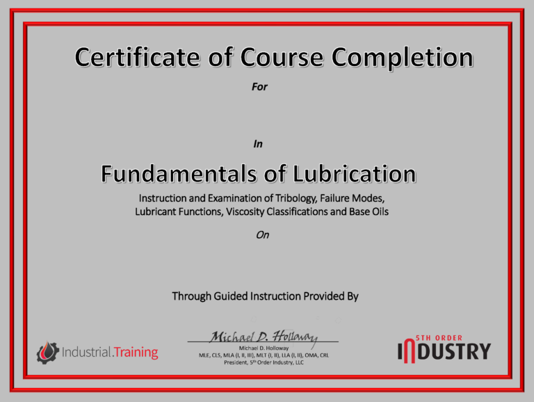 Fund of Lubes cert Lubricant Training