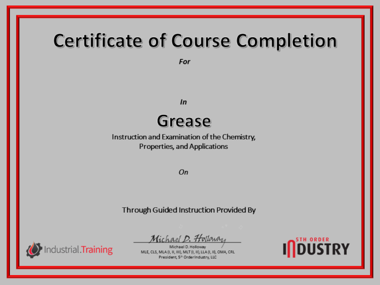 Grease Cert Lubricant.Training